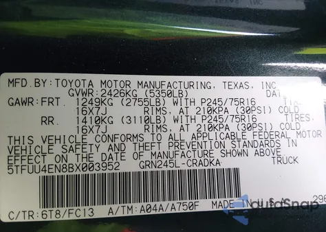 2011 Toyota Tacoma Base V6 из США, поврежденный, VIN 5TFUU4EN8BX003952